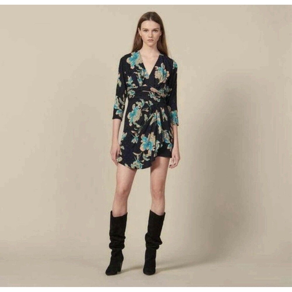 SANDRO Paris Bruni Asymmetric Floral Printed Dress, Size M